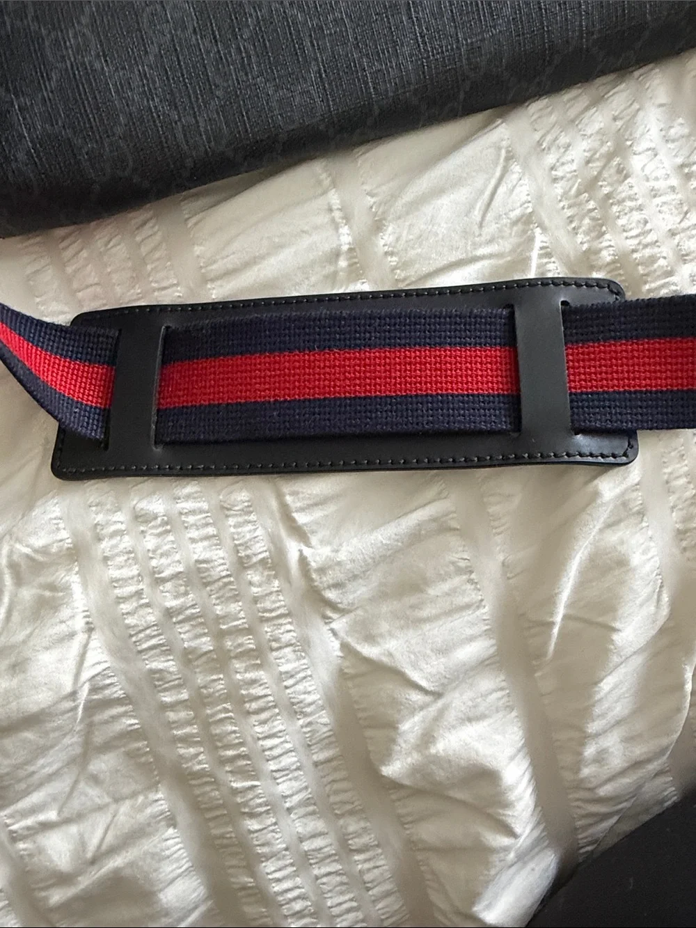 Authentic Gucci Black GG Supreme Messenger Bag with Red-Blue Web Strap
